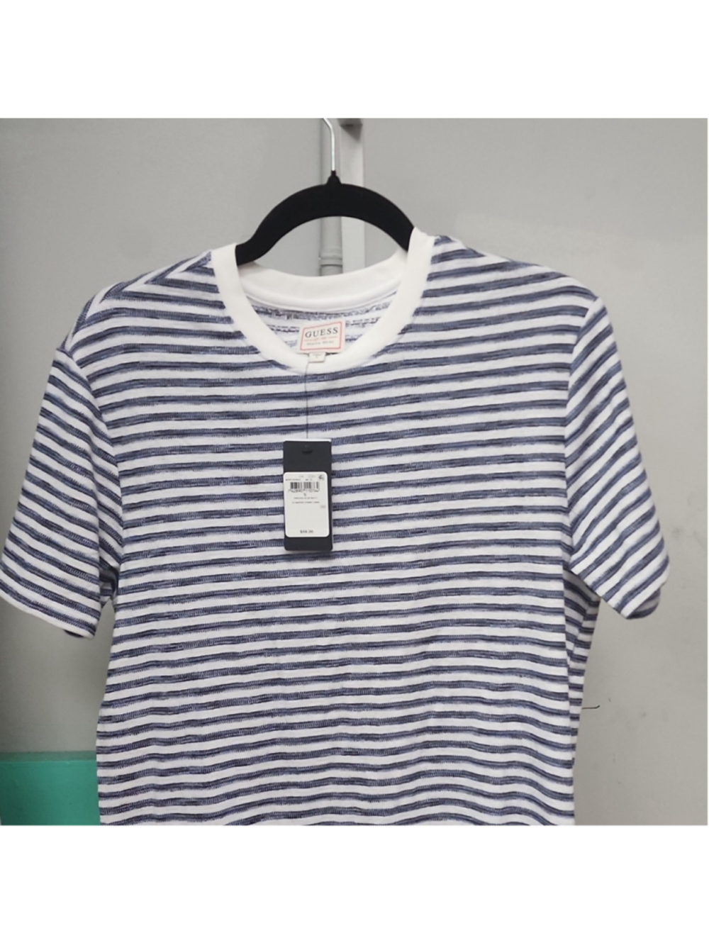 GUESS Men's Striped Blue White Crew Neck Short Sleeve Cotton T-Shirt Size S